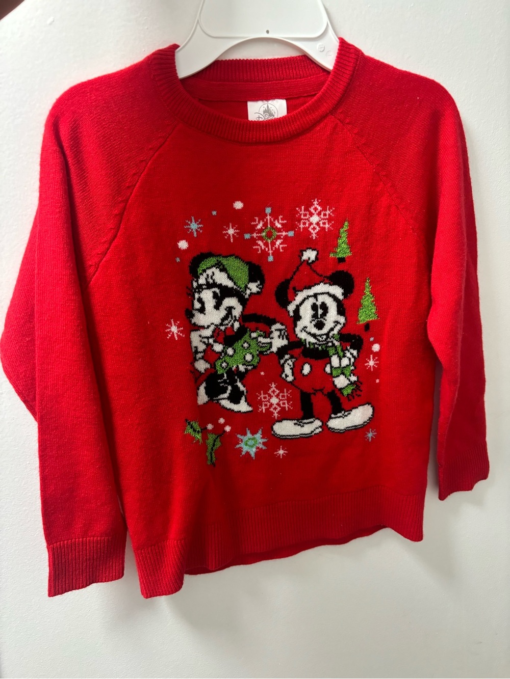 Disney Red Mickey & Minnie Holiday Sweater with Green Accents